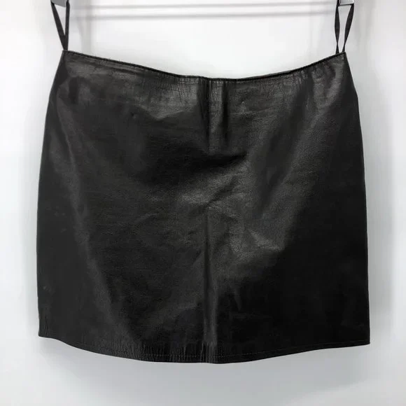 Theory Size 2 Leather Black Brown Chocolate Dark Brown Mini Skirt - Picture 11 of 16